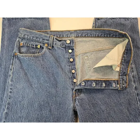 Levis Vintage 80s USA 501 0115 Button Fly Blue Denim Jeans Mens Size 35x32